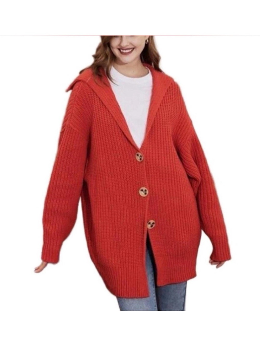 Free People Red Rouge Oversized Knit Cardigan Size Medium